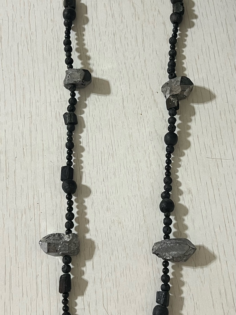Source Unknown Black Beaded Necklace with Silver-Tone Accent Stones